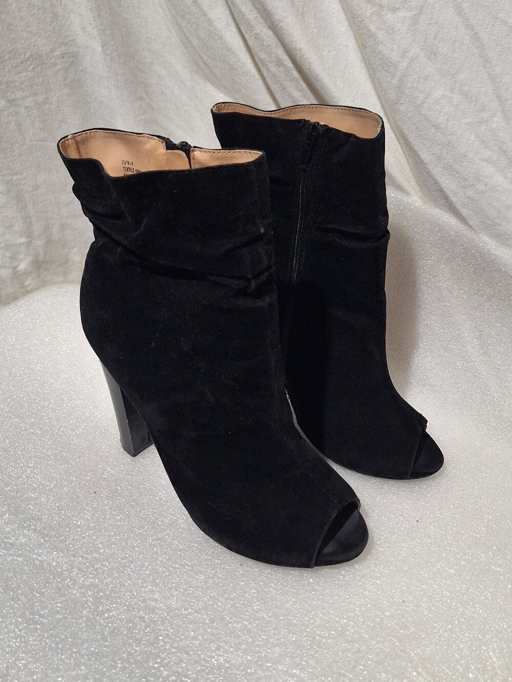 Chase + Chloe Black Suede Peep-Toe Ankle Boots